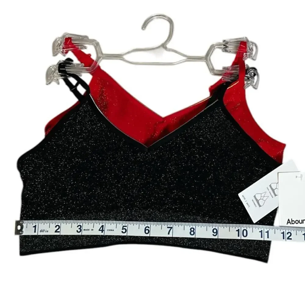 Abound 2 Pack NWT Padded Sports Bras Red & Black Shimmer Size Small Wear 2 Ways